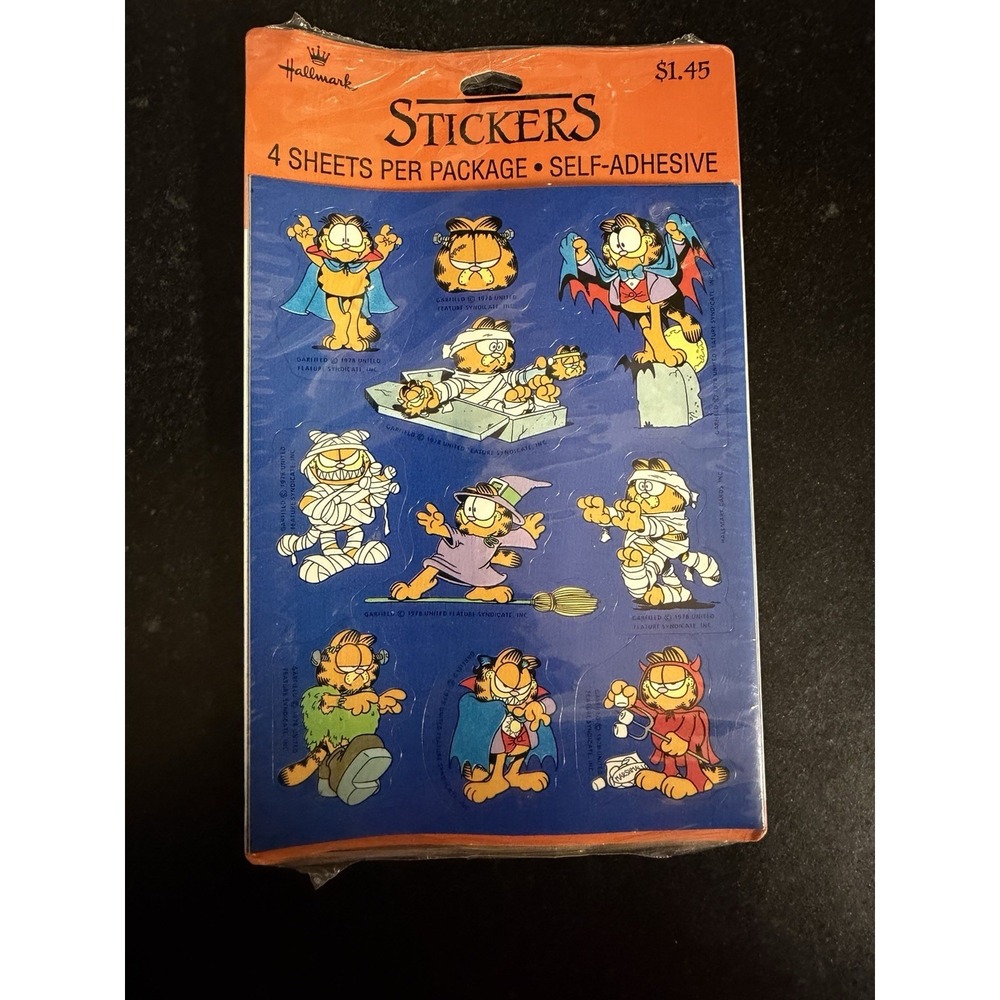 Vintage 1978 Hallmark Garfield Halloween Stickers Sealed NOS 4 Sheets Rare